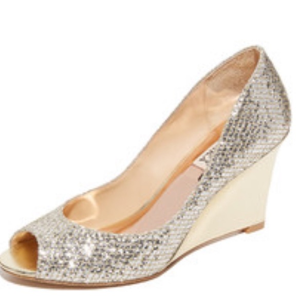 Badgley Mischka Shoes - Badgley Mischka Awake Gold Glitter Peep Toe Wedge